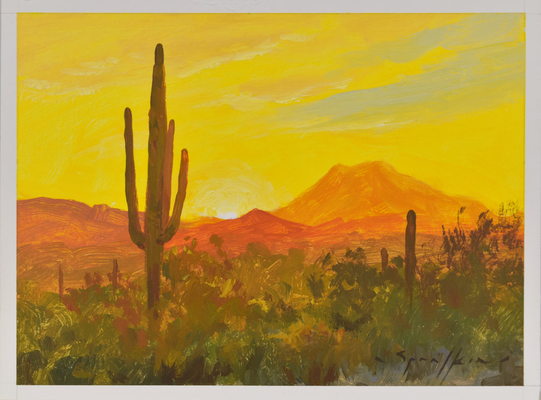 Cactus Sun 6x8 inch Acrylic Landscape Painting