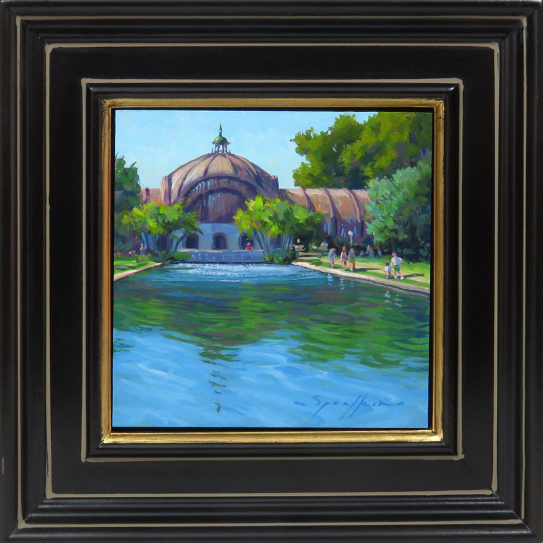 Balboa Park Lily Pond 6x6 inch California landscape painting by Edward Sprafkin