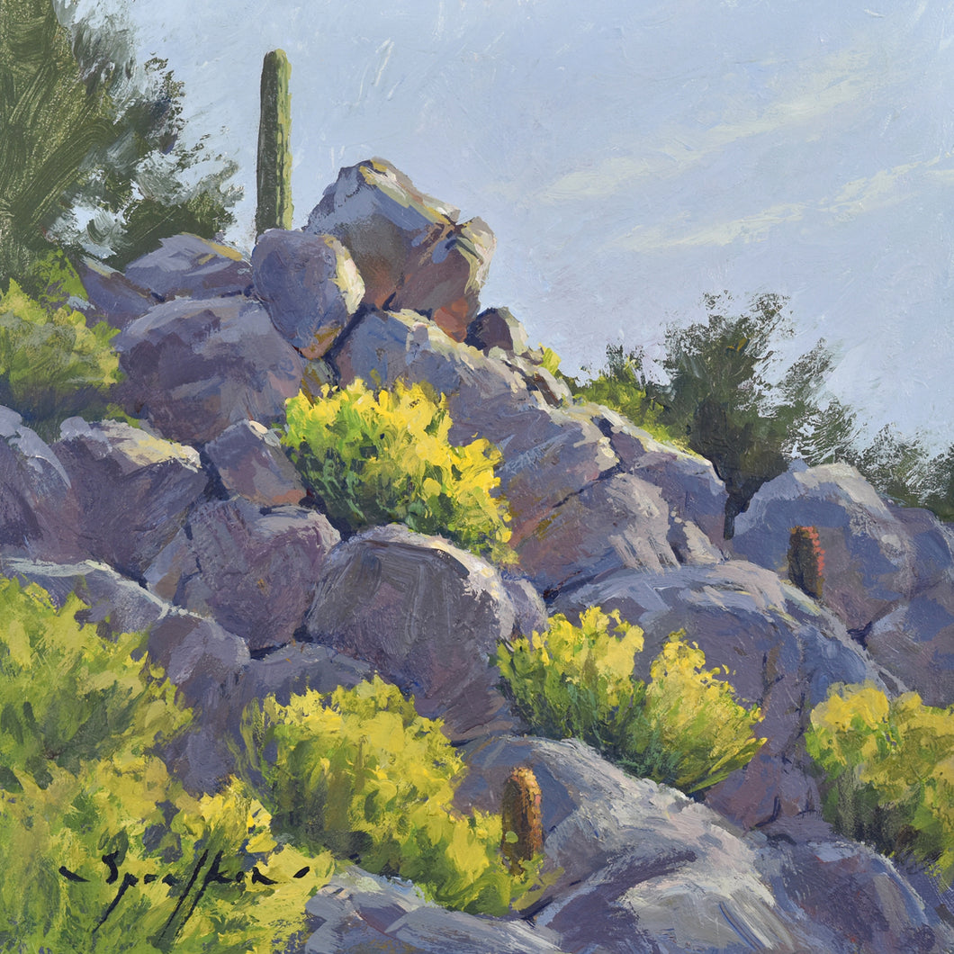 Desert Steps 6x6 inch Desert Landscape Painting by Edward Sprafkin