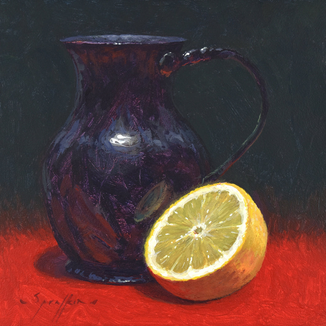 Side of Lemon 6x6 inch acrylic still life painting by Edward Sprafkin
